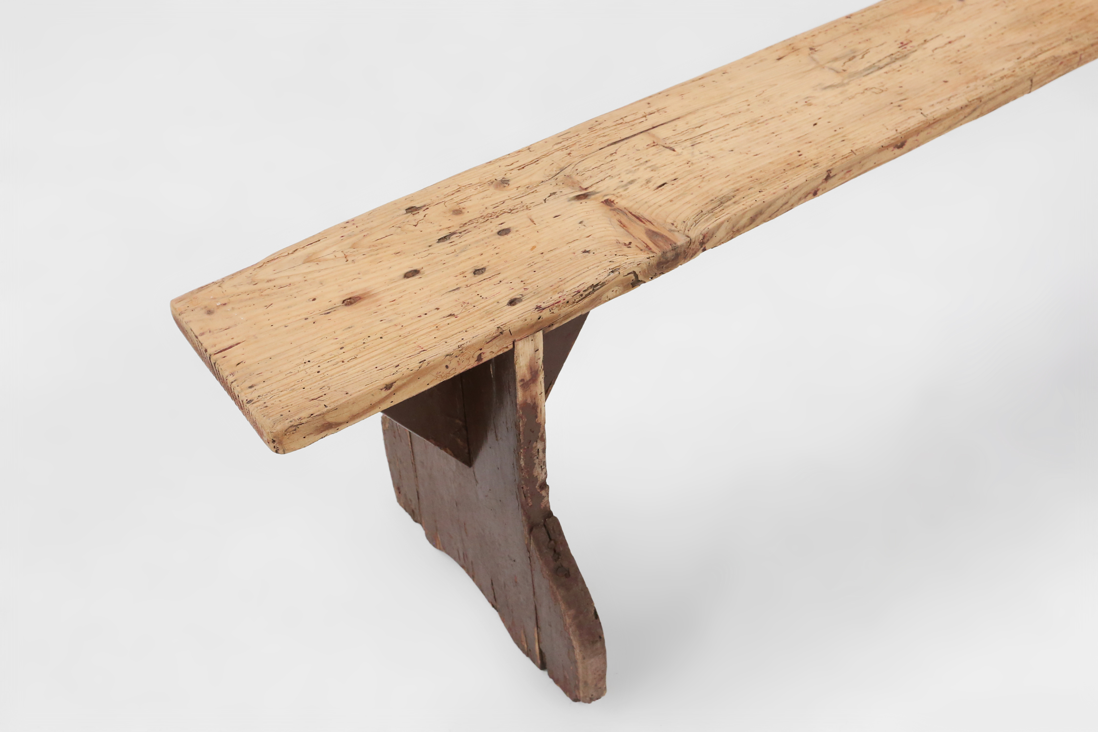 Rustic wooden bench in with brown painted feet, France ca. 1890thumbnail